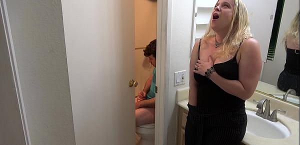  Stepson caught masturbating in the bathroom fucks stepmom